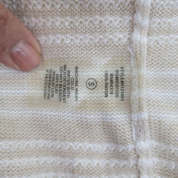 Tan white stripe long sleeve tunic lightweight sweater scoop neck nautical NWT S - Picture 9 of 9